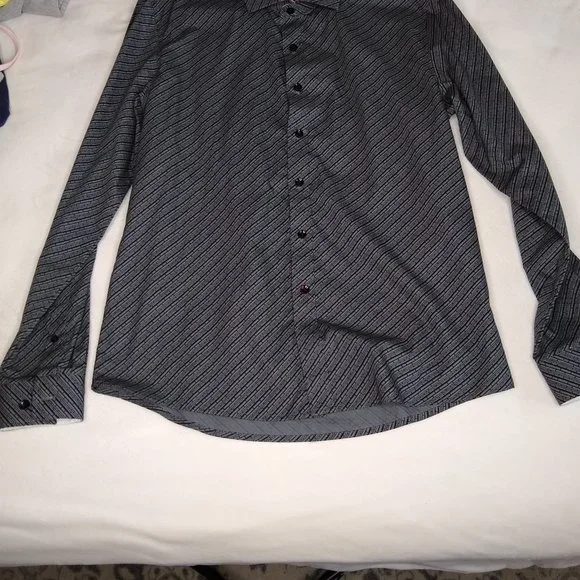 NWOT Grey Black Patterned Button Down Dress Shirt - Picture 10 of 10